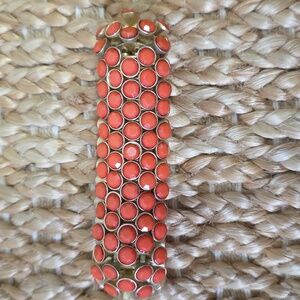 Orange Studded Beaded Gold Tone Stretch Cuff Bracelet OS